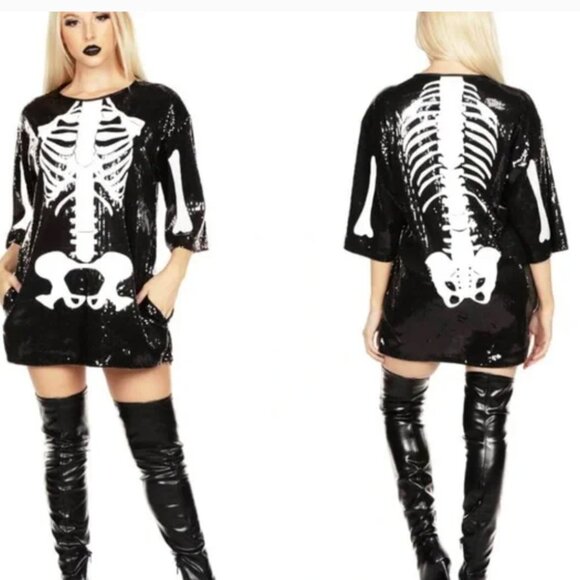 Tipsy Elves Skeleton Sequin Dress Size L NWT - Picture 1 of 15